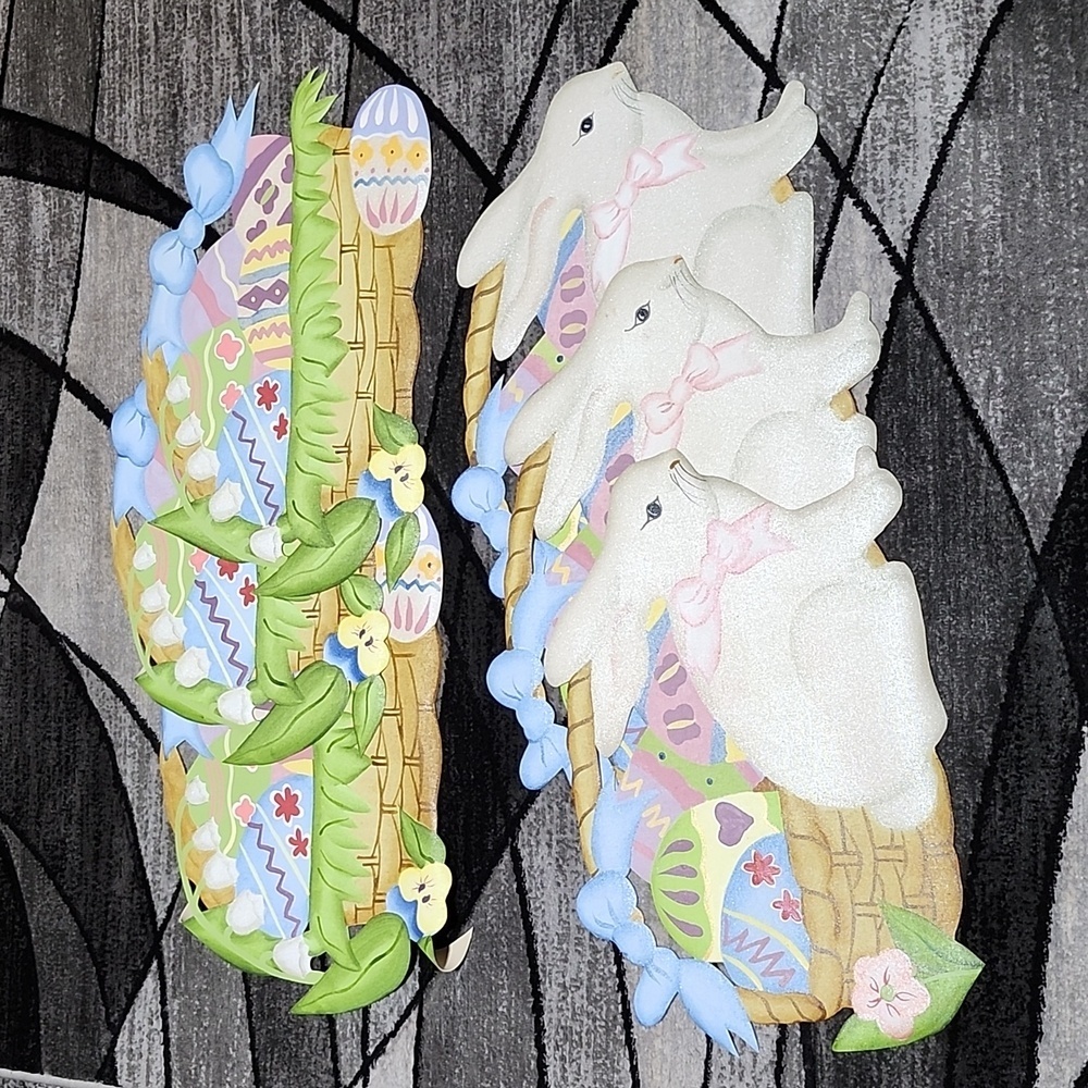 VINTAGE EASTER BUNNY EGGS FLORAL SPRING VINYL CUT-OUT SHAPED  KITCHEN PL…